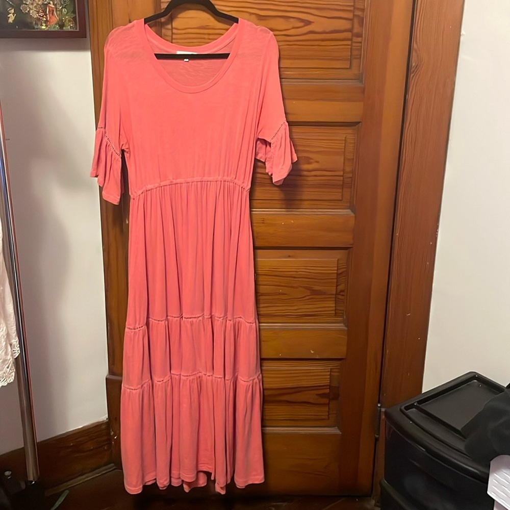 Sundry Coral Pink Tiered Maxi Dress